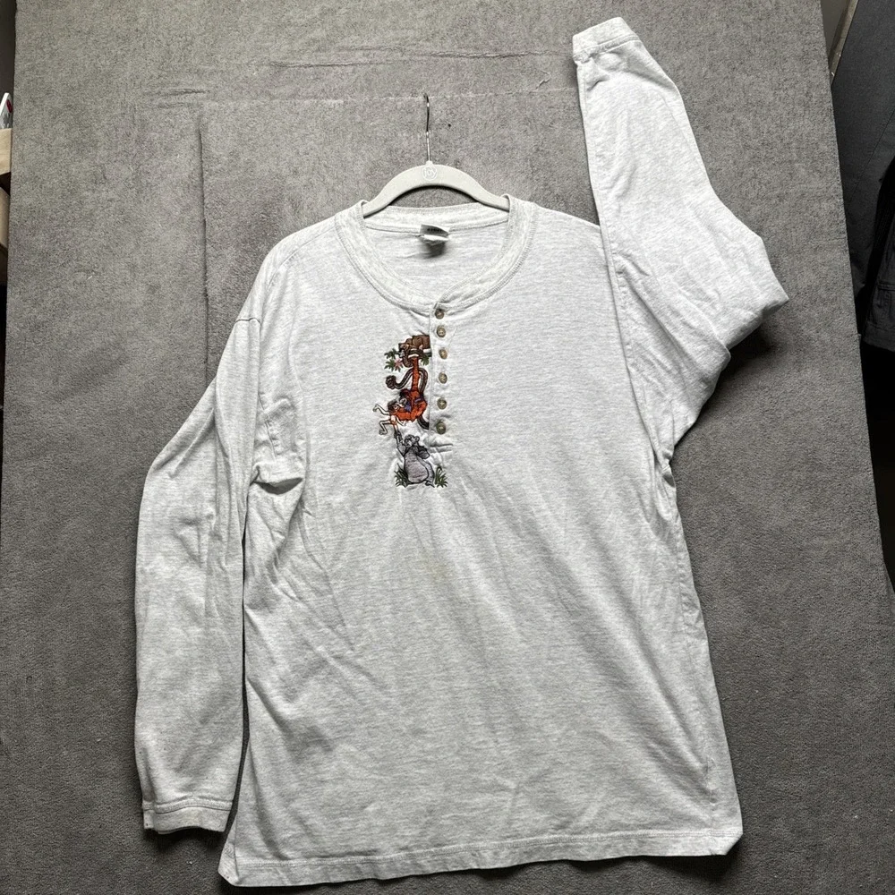 Vintage‎ 90s Disney Catalog Jungle book Gray Long sleeve Henley extra Large